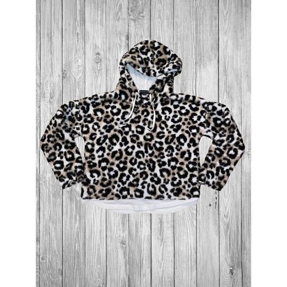 P.J. Salvage Leopard Print Fuzzy Hoodie Women’s Size Medium - Picture 1 of 5
